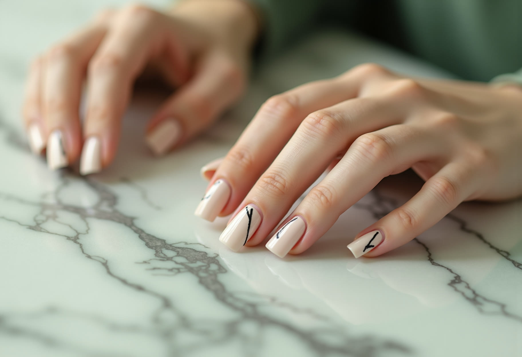 Thin-line art on a short almond set