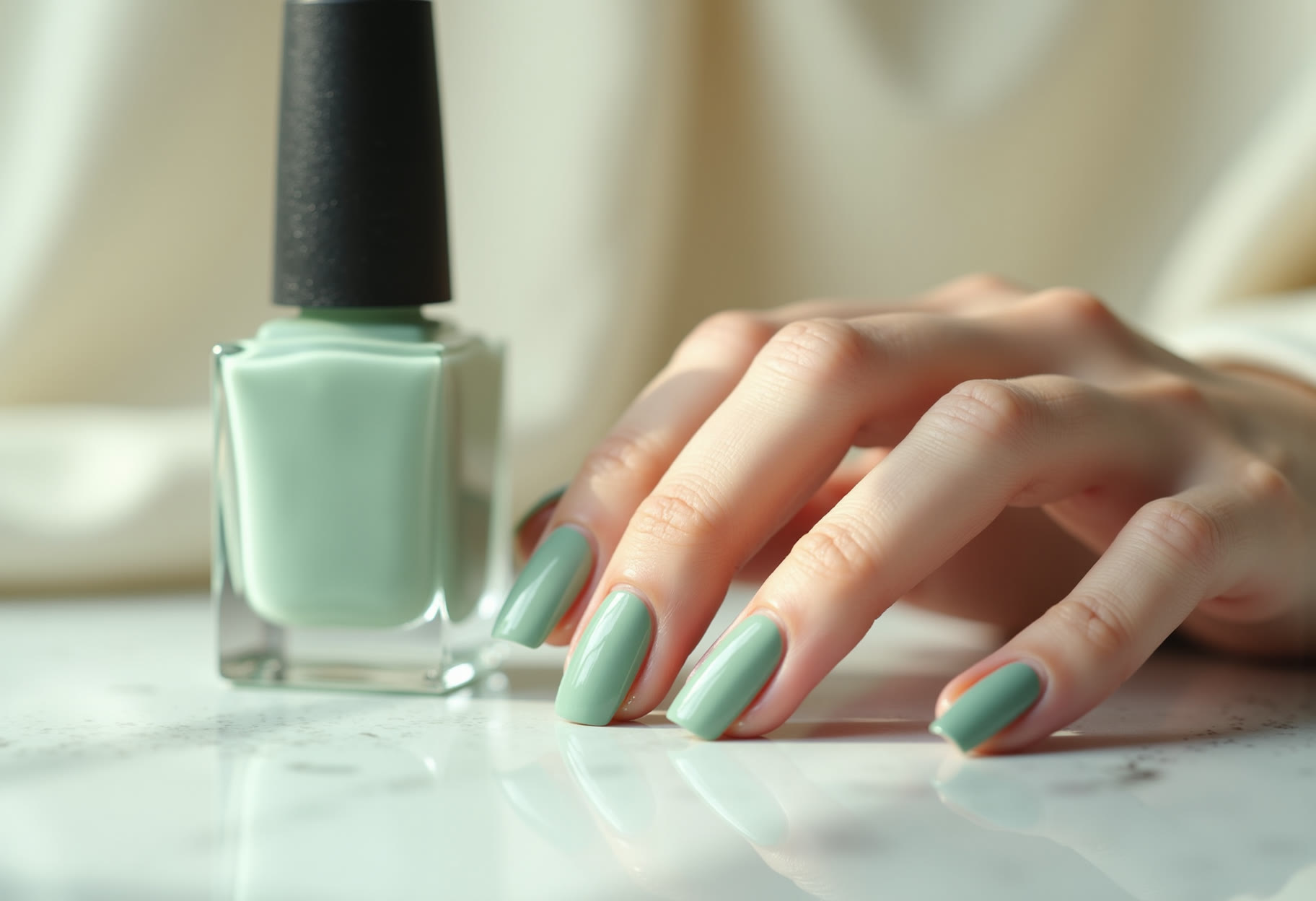 Matte sage with a gloss topcoat edge